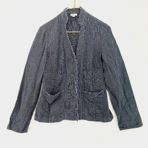 J. Jill Navy Long Sleeve Linen Blend Casual Jacket 981
